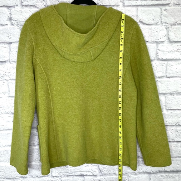 Eileen Fisher Sweater Jacket Green Lambswool Cotton Pockets Cardigan Hood Sz S - Picture 2 of 8